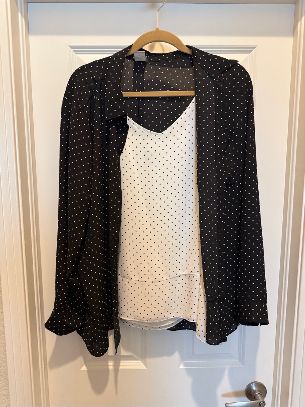 Chico's Black & White Polka Dot Layered Button-Down Top